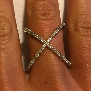 Real silver pave diamond x ring